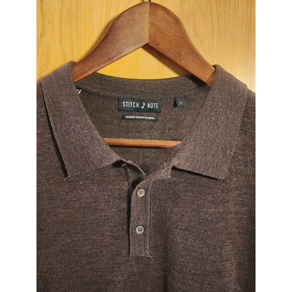 Stitch Note L Merino Wool Polo Sweater Brown Quiet Luxury Grandpa Core Short - Picture 5 of 9